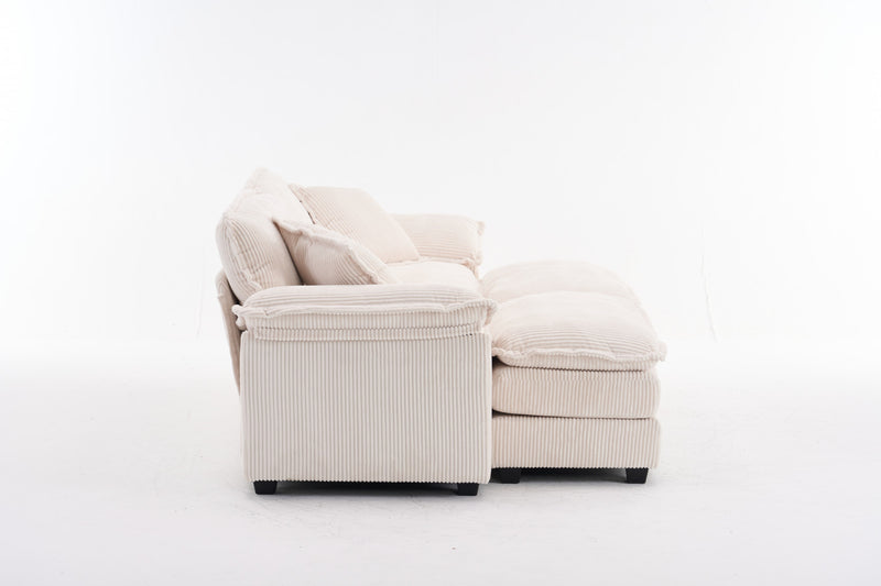 Liam Canape modulaire confortable Cloud 84,6\" avec revetement en velours cotele, Blanc