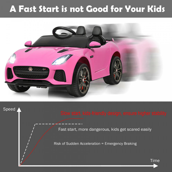 Voiture Electrique 12 V Costway, Voiture Suv Pour Enfants Sous Licence Jaguar Type F Pour Enfants, Avec Interfaces Usb, Tf Et Mp3, Avec Lumieres, Telecommande, Chargeur, Rose