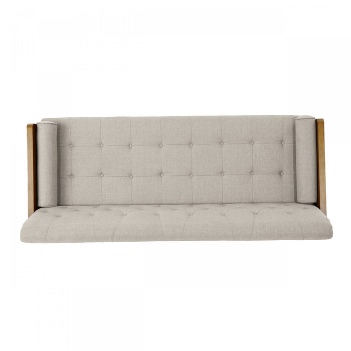 Canapé 3 Places En Tissu Capitonné Aidan Avec Coussins Roulés - Beige