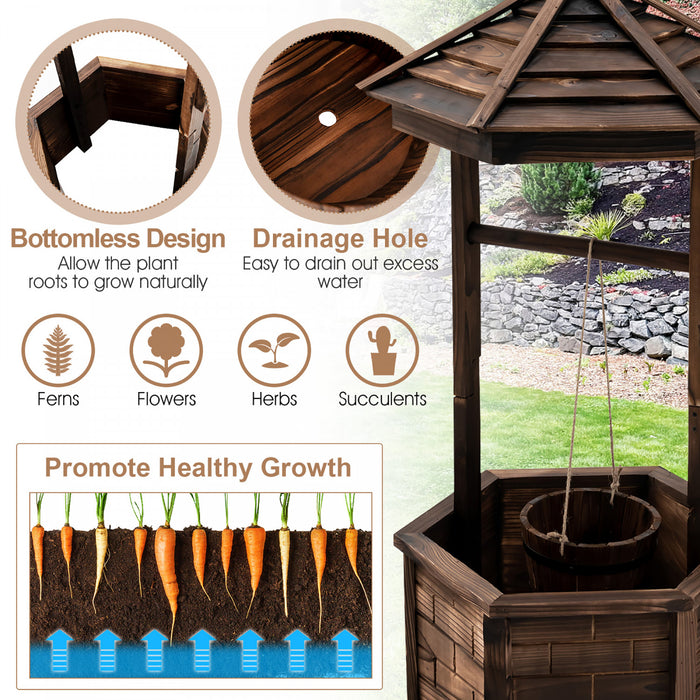 Costway En Bois Souhaitant Bien Seau Hexagonal Plantes De Fleurs Planteur Patio Jardin Decor