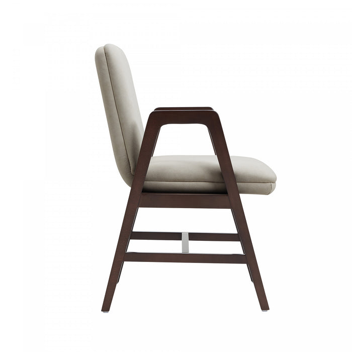 Fauteuil moderne Stella en velours avec accoudoirs en bois, coloris champagne - Lot de 2