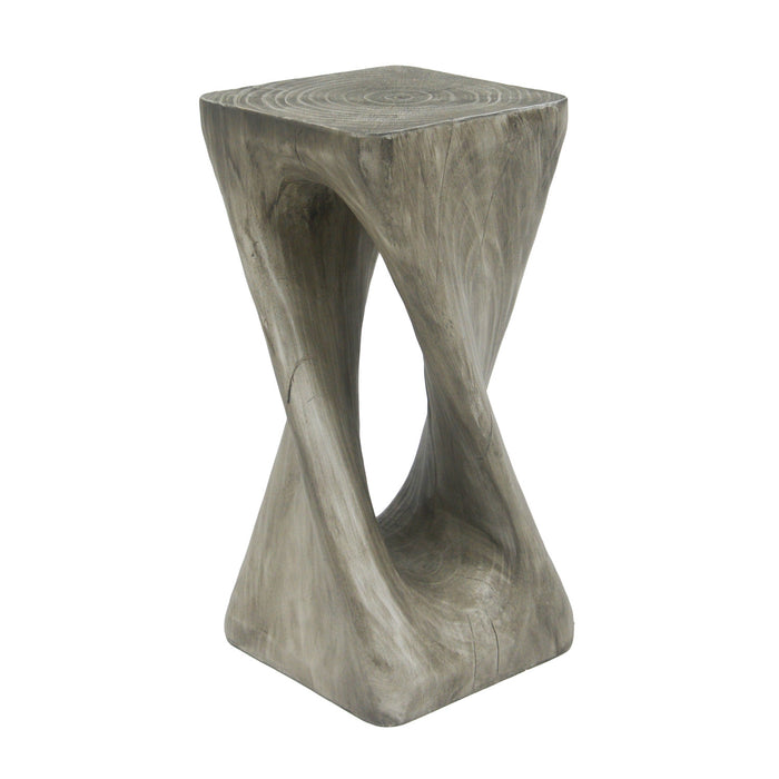 Table d'appoint carree torsadee Cade 26,80 pouces MGO, table laterale interieure a grain de bois naturel unique, gris