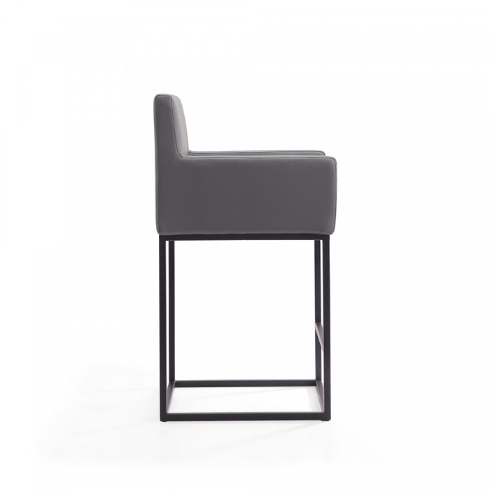 Tabouret de comptoir en metal et tissu gris style mid-century modern Ambassador - Lot de 2