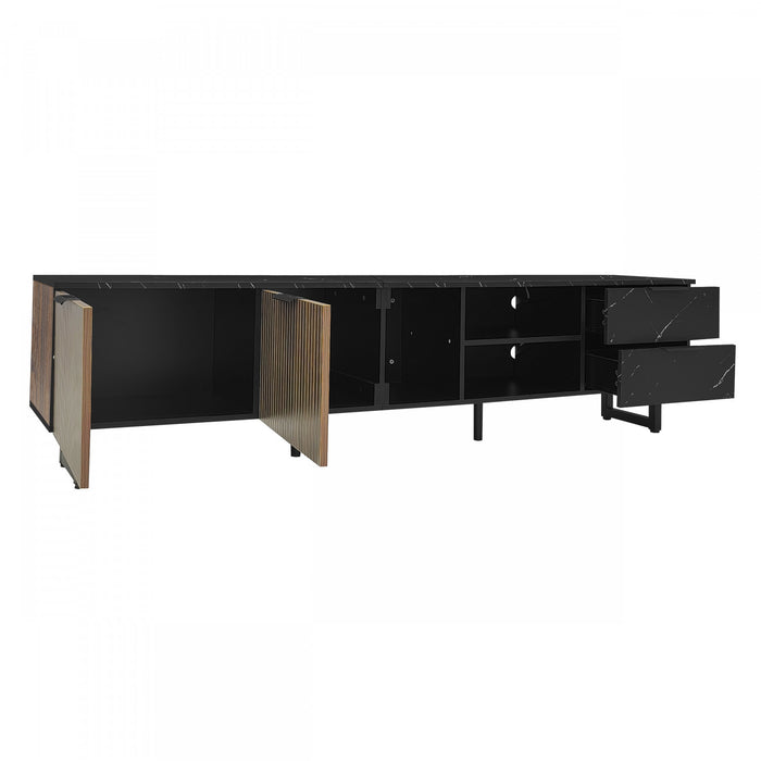 Ethan 78.7\" Cabinet TV avec Eclairage LED Ajustable, Noir