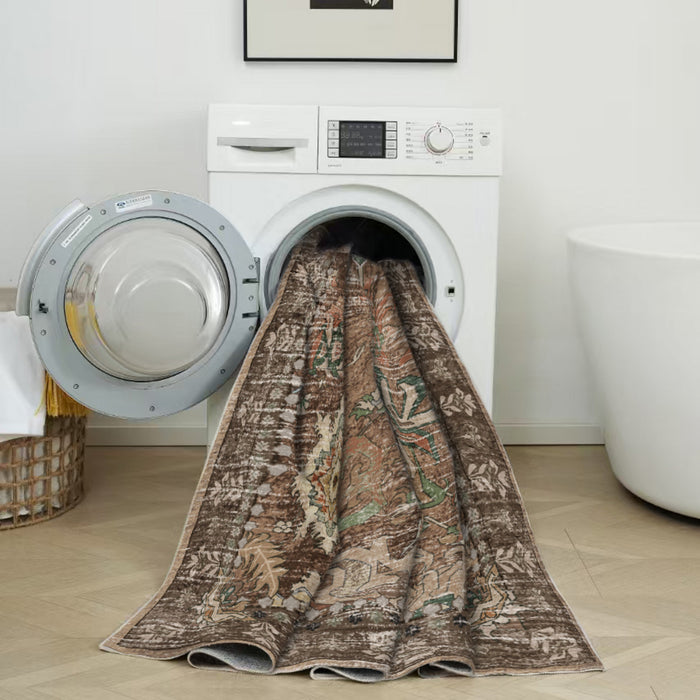 Aqua Flammes Brunes Tapis Lavable Et Antiderapant A Poils Ras 5'x7'