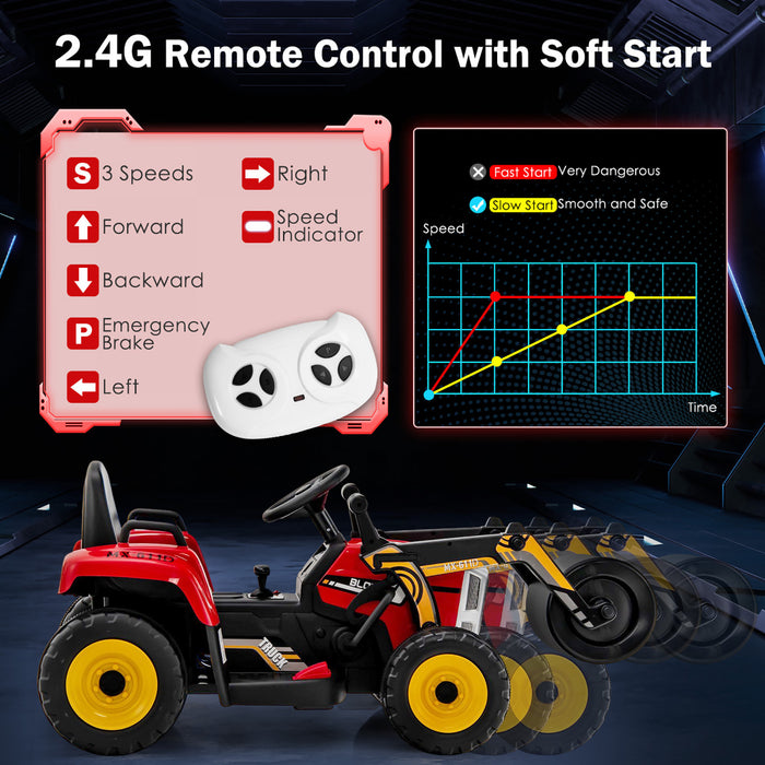 Costway Enfants Rouler Sur La Route Rouleau 12v Tracteur Electrique A Distance W / Musique & Led Lumiere Rouge