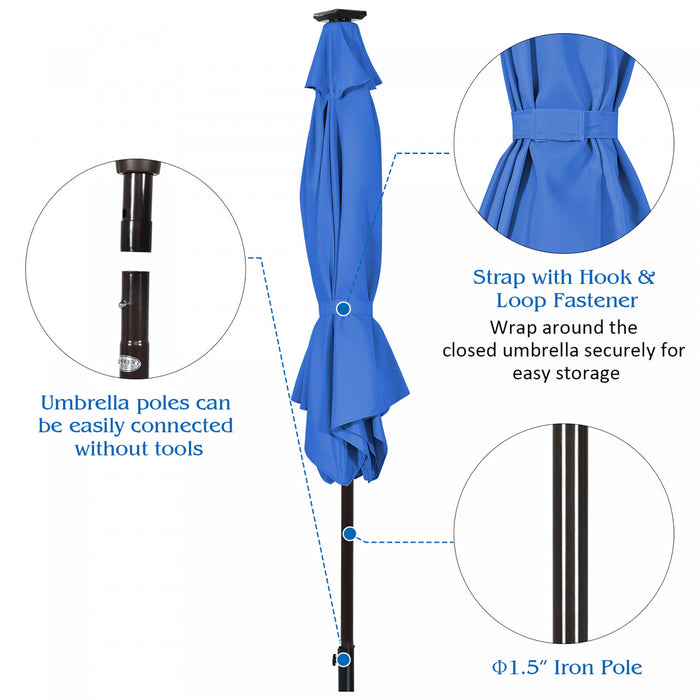 Costway Parasol de marche solaire LED de 9 pieds avec reglage d'inclinaison et manivelle, bleu