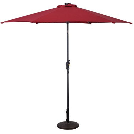 Costway Parasol solaire de patio 9ft avec LED, acier, inclinaison avec manivelle, bordeaux