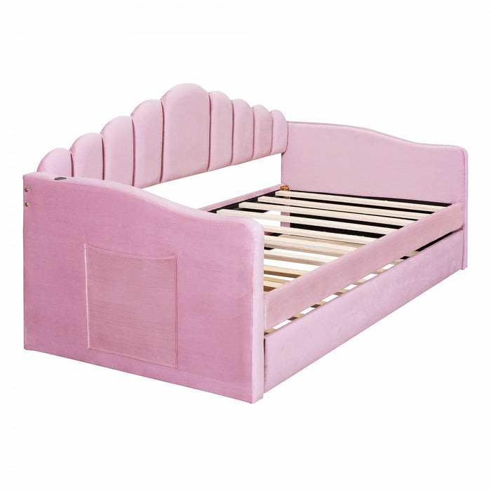 Lily Lit Relevable Capitonne avec Lit Gigogne et Ports de Chargement USB, Taille Twin, Rose