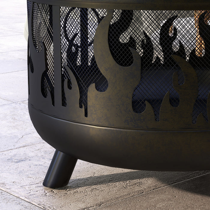 Outsunny Foyer Exterieur Rond De 24 Po, Foyer 2 En 1 Avec Couvercle, Grill