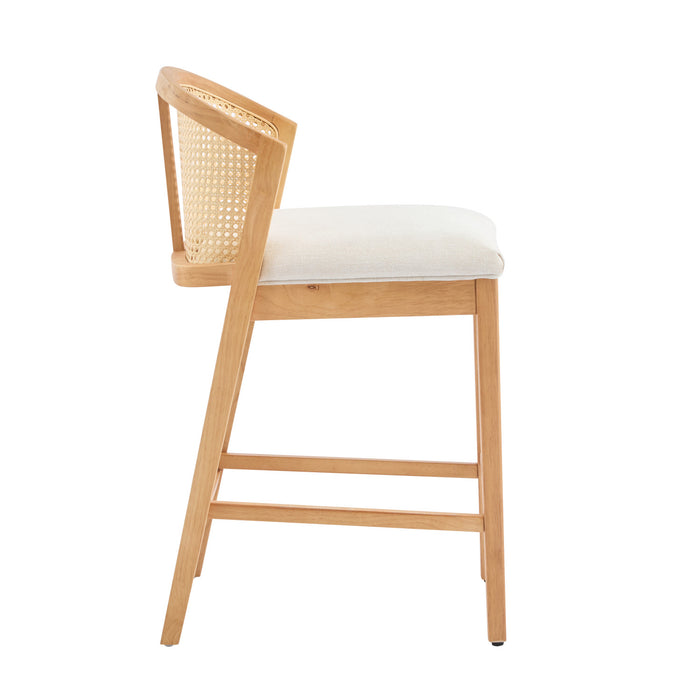 Tatti – Lot de 4 tabourets de comptoir en bois d’hevea avec dossier en cannage, couleur beige