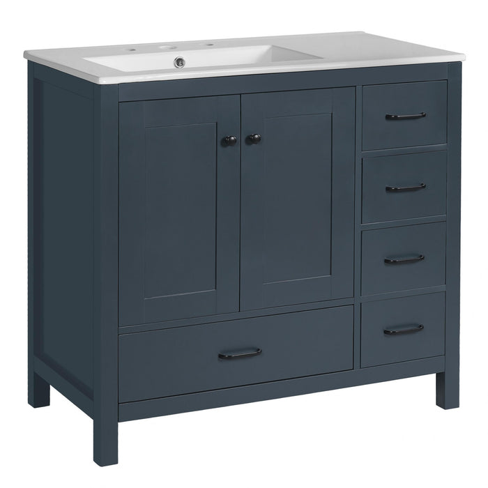 Meuble de salle de bain moderne Derek 36 pouces avec lavabo ceramique et rangement multiple, bleu