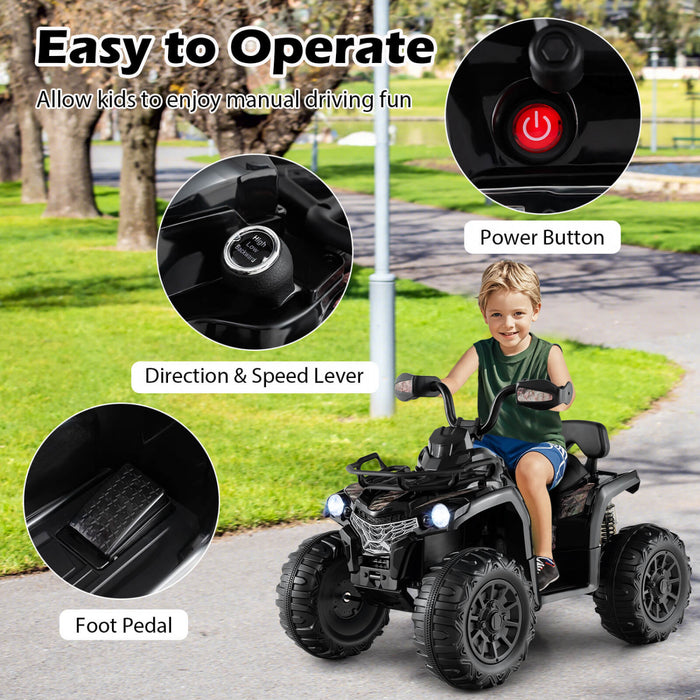 Costway 12v Kids Ride On Atv 4 Wheeler Vehicule Electrique Avec Musique Et Phares Demarrage Souple Noir