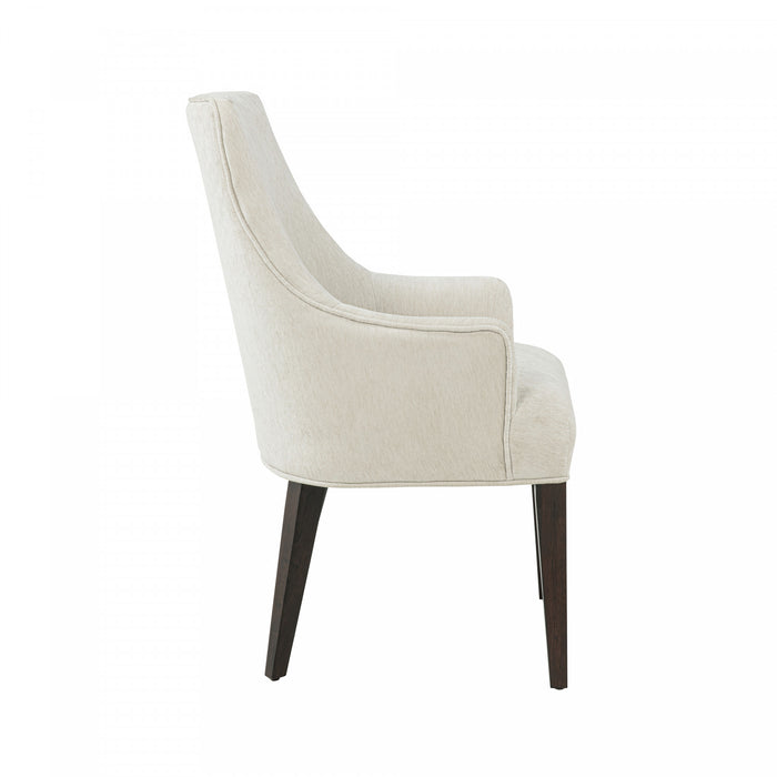 Fauteuil moderne en bois Beever avec accoudoirs en chenille creme