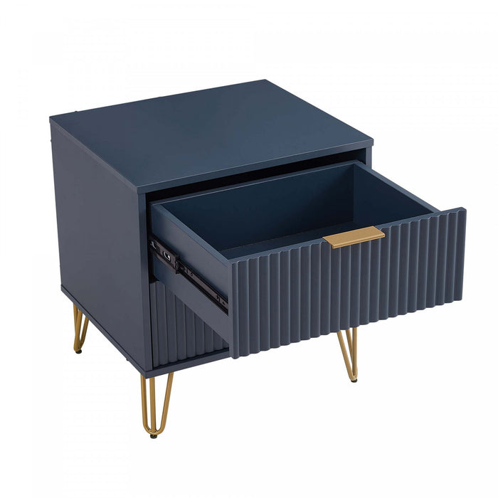 Table de nuit moderne Dumbo 20\" a cannelures, bleu minuit (2 tiroirs) – Lot de 2