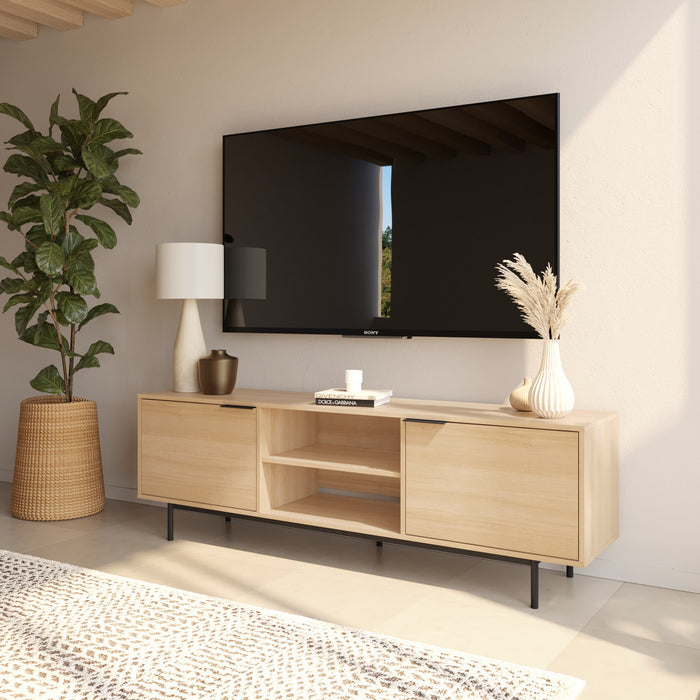 Meuble pour téléviseur Hamilton de Nordika de 70 po avec 2 armoires de rangement - chêne blond naturel