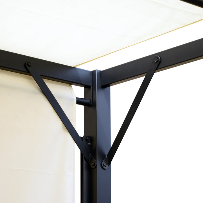 Outsunny 10' X 10' Pergola Tonnelle De Jardin Avec Auvent Coulissant Structure Acier Epoxy Et Toile Polyester Creme Et Noir