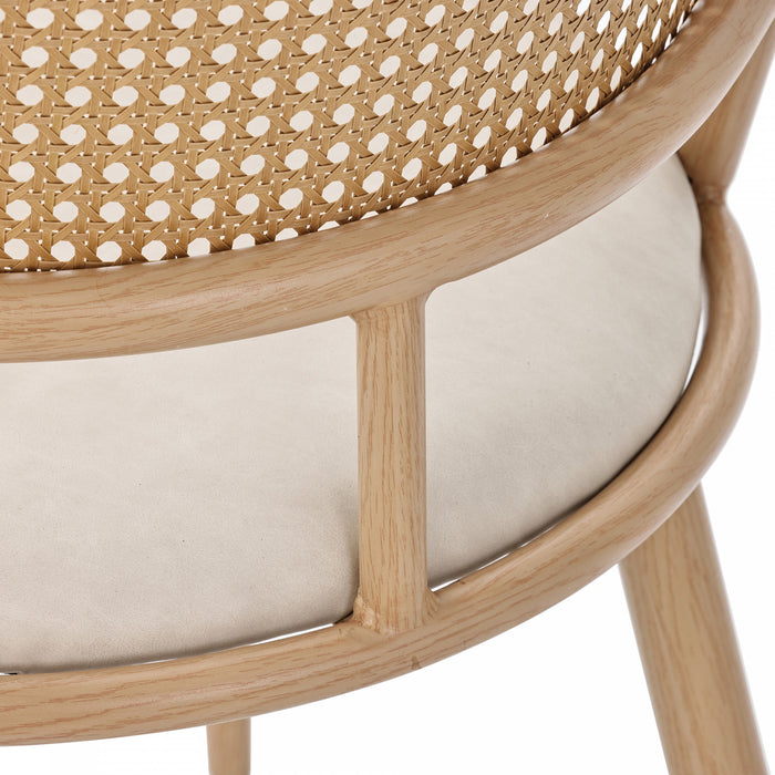 Chaises de salle a manger modernes Oliver avec assise rembourree en PU et dossier en rotin PE, lot de 4, beige