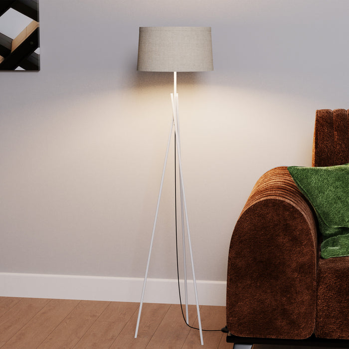 Lampe à pied élégante blanche de 66 po à pattes croisées avec abat-jour en tissu