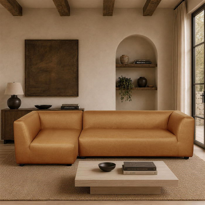 Canape sectionnel moderne contemporain Lukas 2 pieces, 118\", oriente a gauche, couleur camel