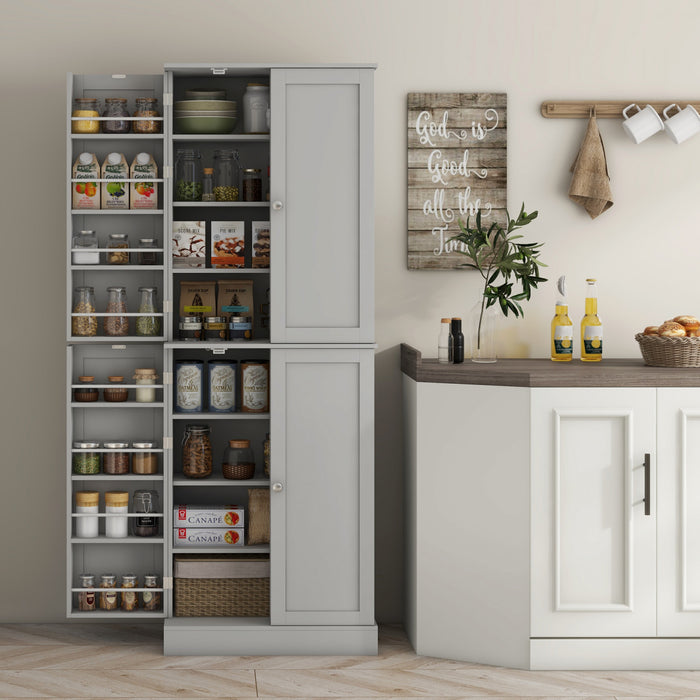 HOMCOM Armoire de cuisine 65\" avec etageres et supports a epices, gris