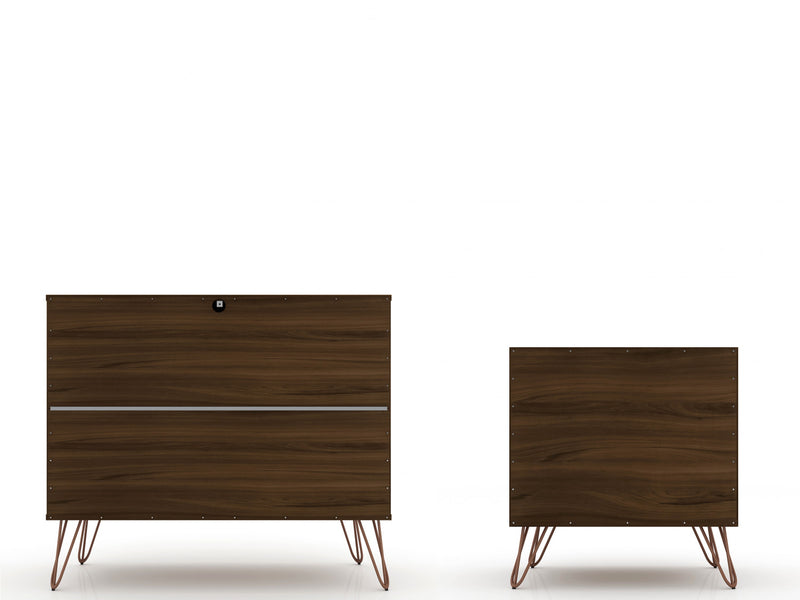 Ensemble de commodes 2 pieces Rockefeller style milieu du siecle en brun chataigne