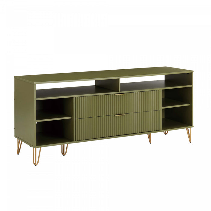 Meuble TV cannele moderne Dumbo 160 cm en vert olive