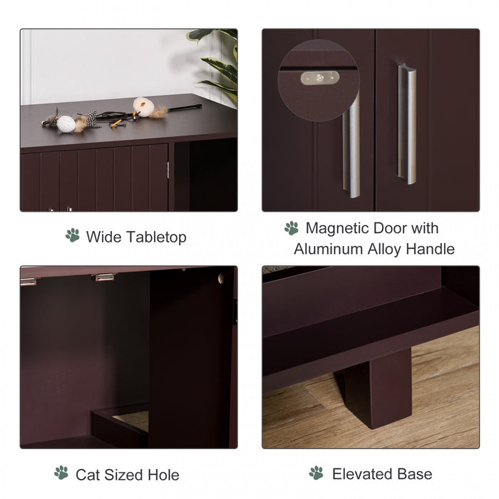 Pawhut Toilettes Pour Chat En Bois Boite A Litiere Pour Animal Domestique Enclos Chaton Maison Table De Chevet Table De Chevet Avec Grattoir Portes Magnetiques Marron