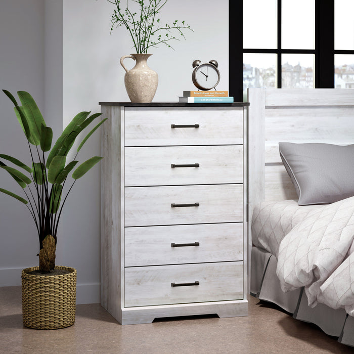 Commode verticale Rustic Ridge de Prepac de 27,5 po à 5 tiroirs - blanc délavé