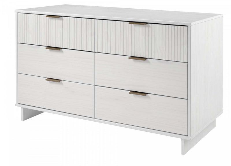 Commode Granville Moderne 55\" en blanc (6 tiroirs)