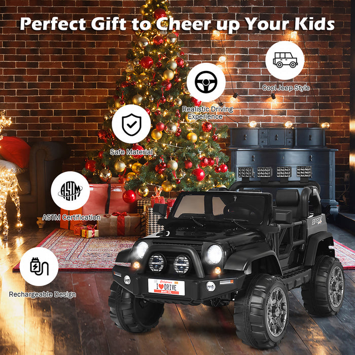 Voiture Pour Enfants 2 Places 12v, Pick-up Telecommande Avec Compartiment De Rangement, Coloris Noir