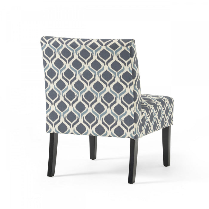 Fauteuil D’appoint Oliver En Tissu aspect lin Avec Pieds En Bois Caoutchouc - Bleu Et Gris