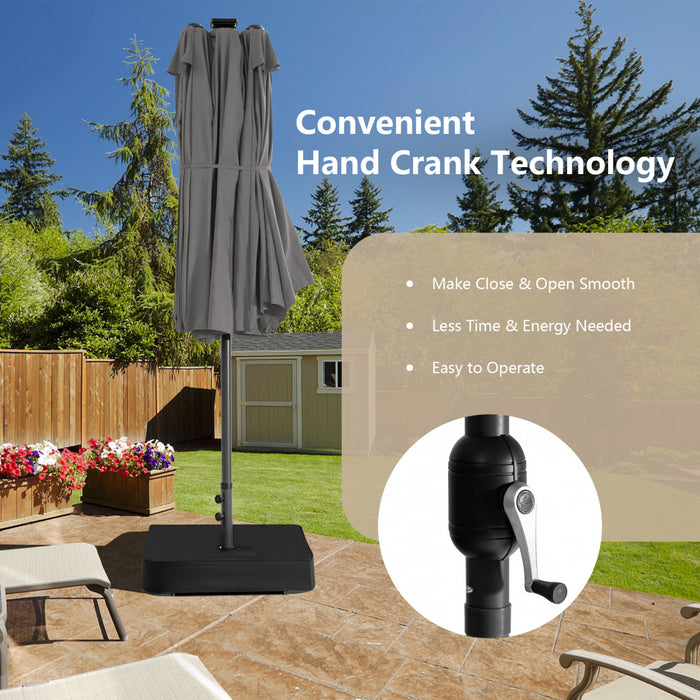Parasol de marche Costway de 15 pieds double face, solaire LED, manivelle, 36 lumieres, base grise