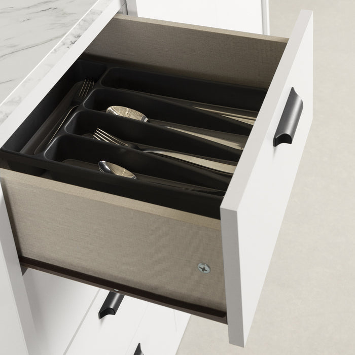 Myro Ilot De Cuisine Avec Rangement - Faux Marbre Blanc Et Blanc