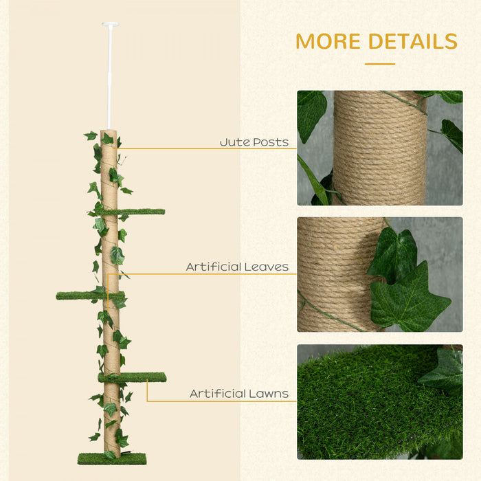 Pawhut Arbre A Chat A 4 Niveaux Du Sol Au Plafond, Hauteur 79,5 A 95,3\" Reglable, Grande Tour Pour Chat Antiderapant, Centre D'activites Multicouche Hautement Simulant Avec Perchoirs, Griffoir - Vert