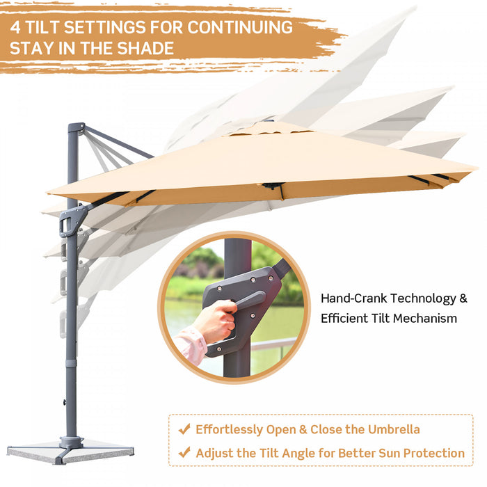 Costway Parasol cantilever 10x10 ft pour terrasse, aluminium, rotation 360°, inclinable, beige