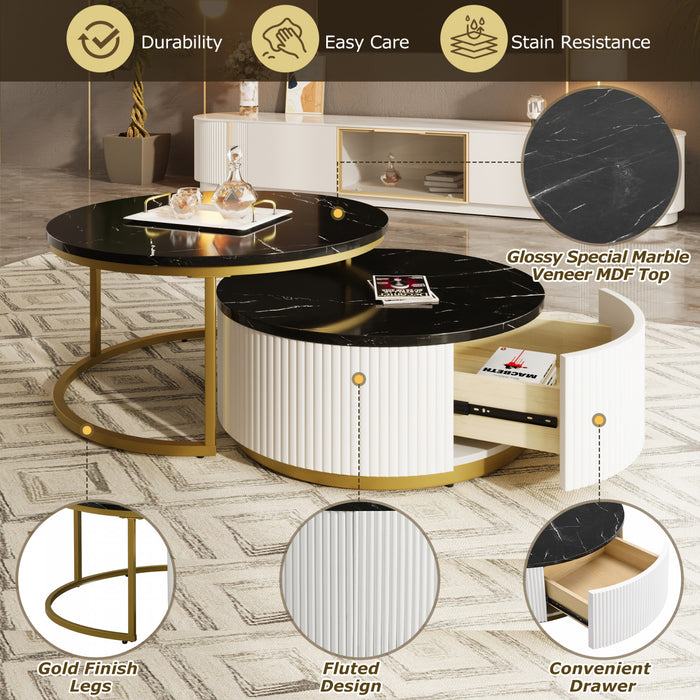 Table Basse Gigogne Moderne Sophia De 27,6\" Avec Tiroir De Rangement, Noire