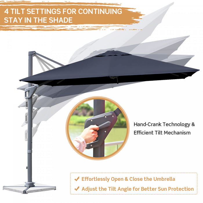 Costway Parasol cantilever 10x10 ft pour terrasse, aluminium, rotation 360°, inclinable, bleu marine