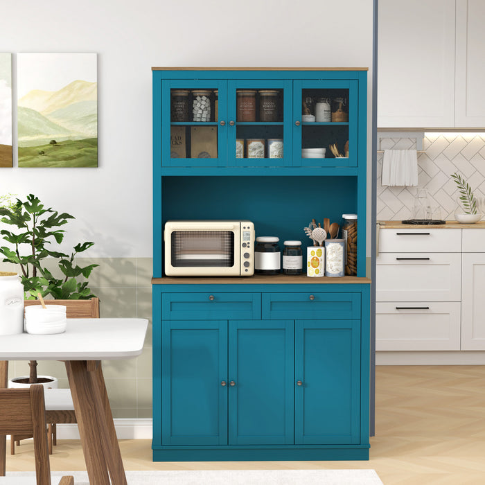 HOMCOM Armoire de Cuisine 71\", Buffet avec Espace Micro-ondes, Bleu fonce