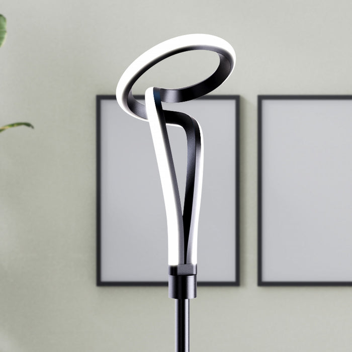 Lampe à pied à conception de boucle à DEL de 59 po noire