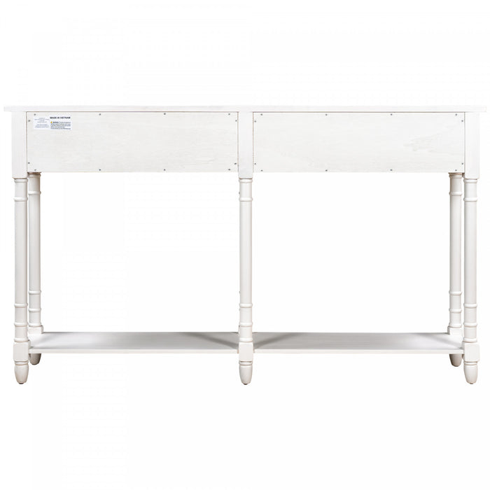 Table Console Phyllis En Bois Massif Avec Tiroirs Et Etagere Inferieure - Ivoire Blanc