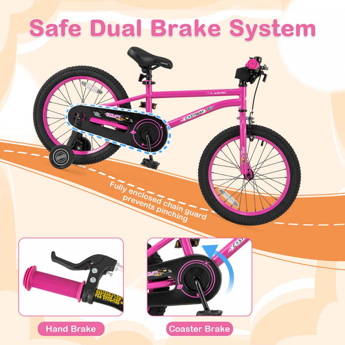 Velo Costway 18 Pouces Pour Enfants De 4 A 8 Ans Avec Selle Reglable Et Guidon Antiderapant Rose