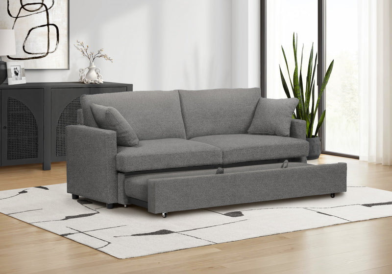 Canape Lit Convertible, 78\" Longueur, Tissu Gris Clair, Contemporain, Moderne