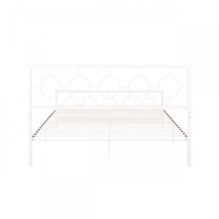 Robert Cadre De Lit En Metal Avec Tete Et Pied De Lit Au Design Circulaire, Taille King, Blanc