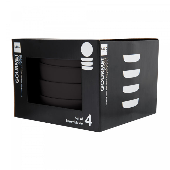 S&CO Gourmet Lisbon Ensemble de 4 Bols a Pates en Gres Noir