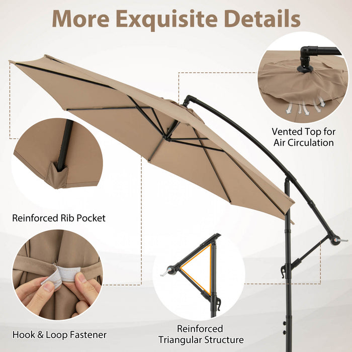 Costway Parasol deporte 10 FT pour terrasse avec 8 baleines, base croisee, inclinable, marron