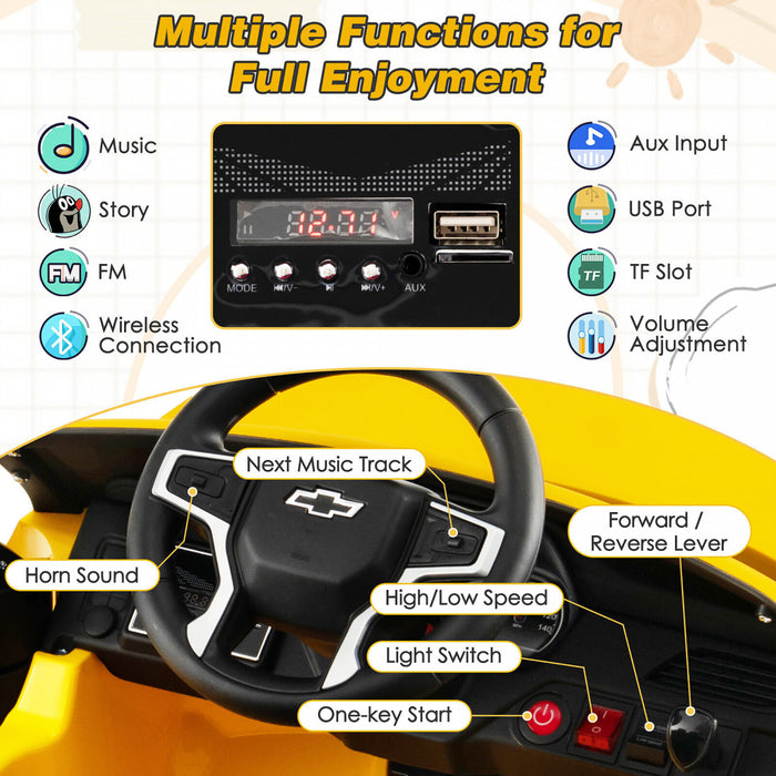 Costway 12v Enfants Roulent Sur La Voiture Chevrolet Tahoe Camion Electrique Suv Telecommande W / Lumiere Et Musique Jaune