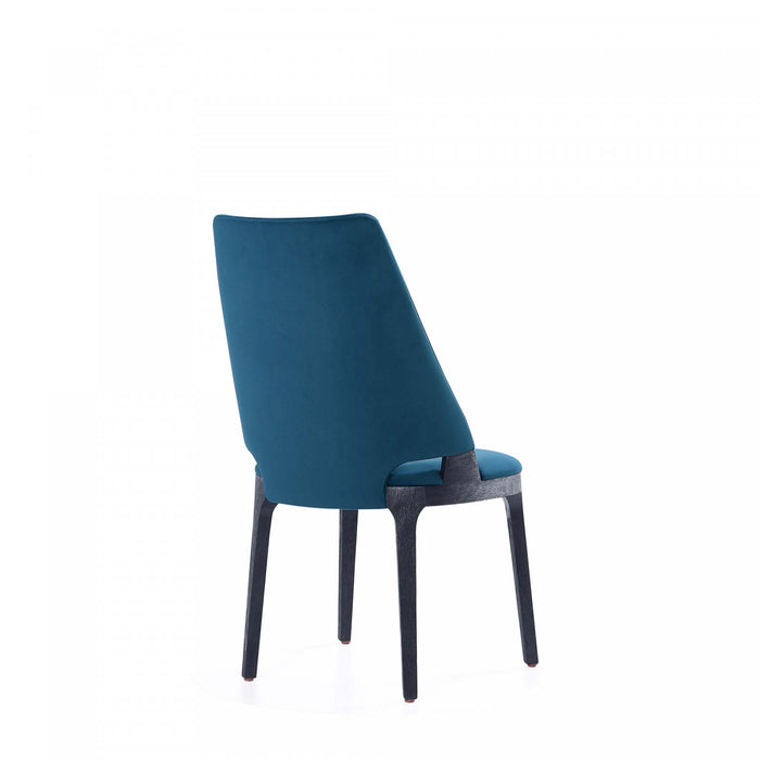 Chaise de salle a manger moderne en bois Kara avec revetement bleu - Lot de 2