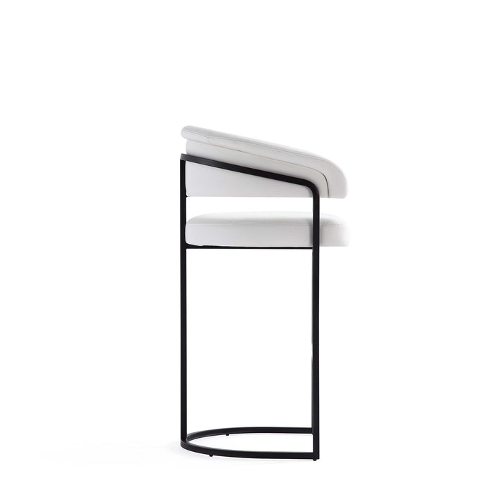 Tabouret de bar moderne Augusta en metal et tissu blanc - Lot de 3