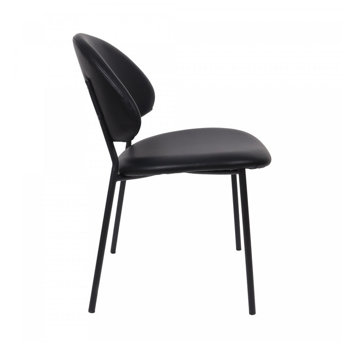 Chaise laterale contemporaine moderne en cuir vegetalien et metal Haven, noire - Lot de 4